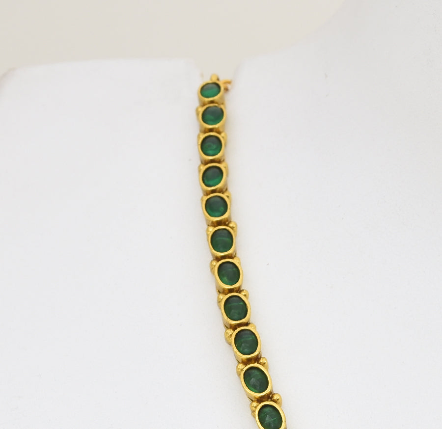 Antique Green Laxmi Pendant With Chain & Dangler - X051165