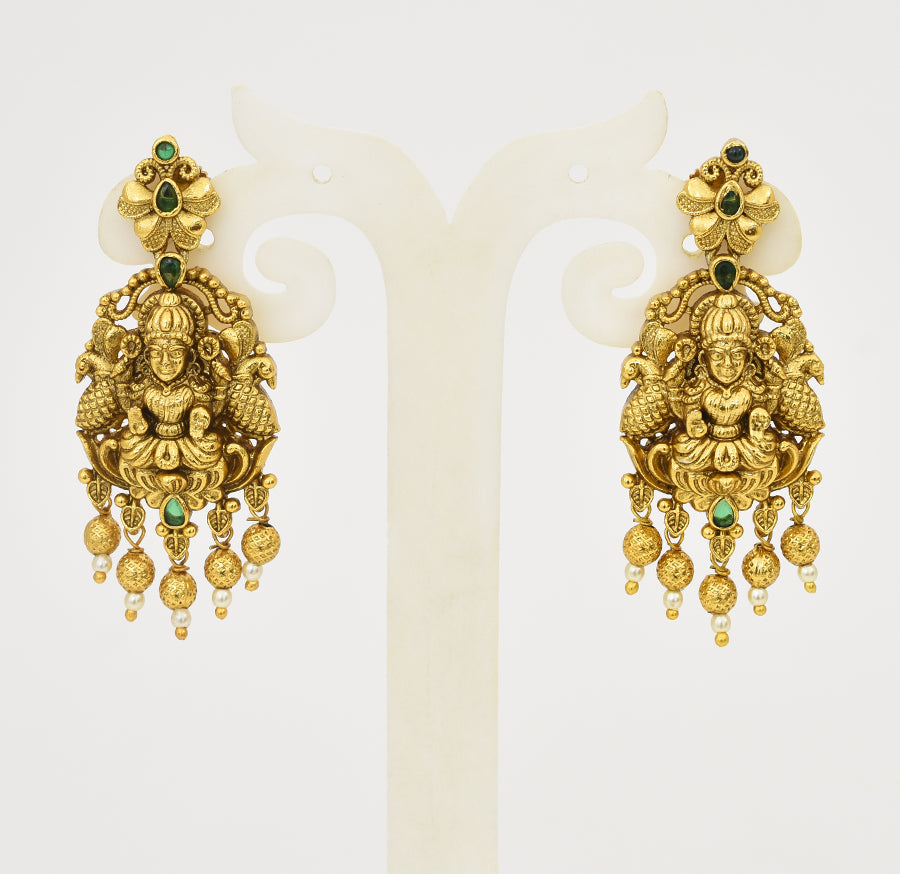 Antique Green Laxmi Pendant With Chain & Dangler - X051165