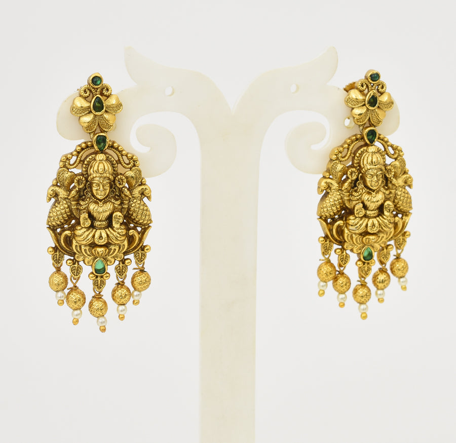 Antique Green Laxmi Pendant With Chain & Dangler - X051165