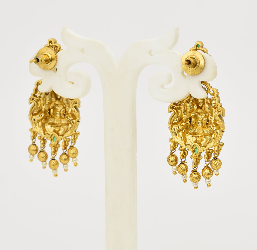 Antique Green Laxmi Pendant With Chain & Dangler - X051165