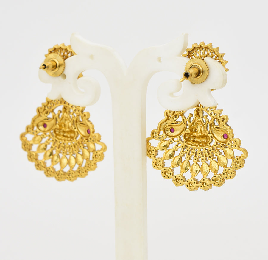 Antique White Magenta CZ Lakshmy Peacock Necklace With Dangler - X051168