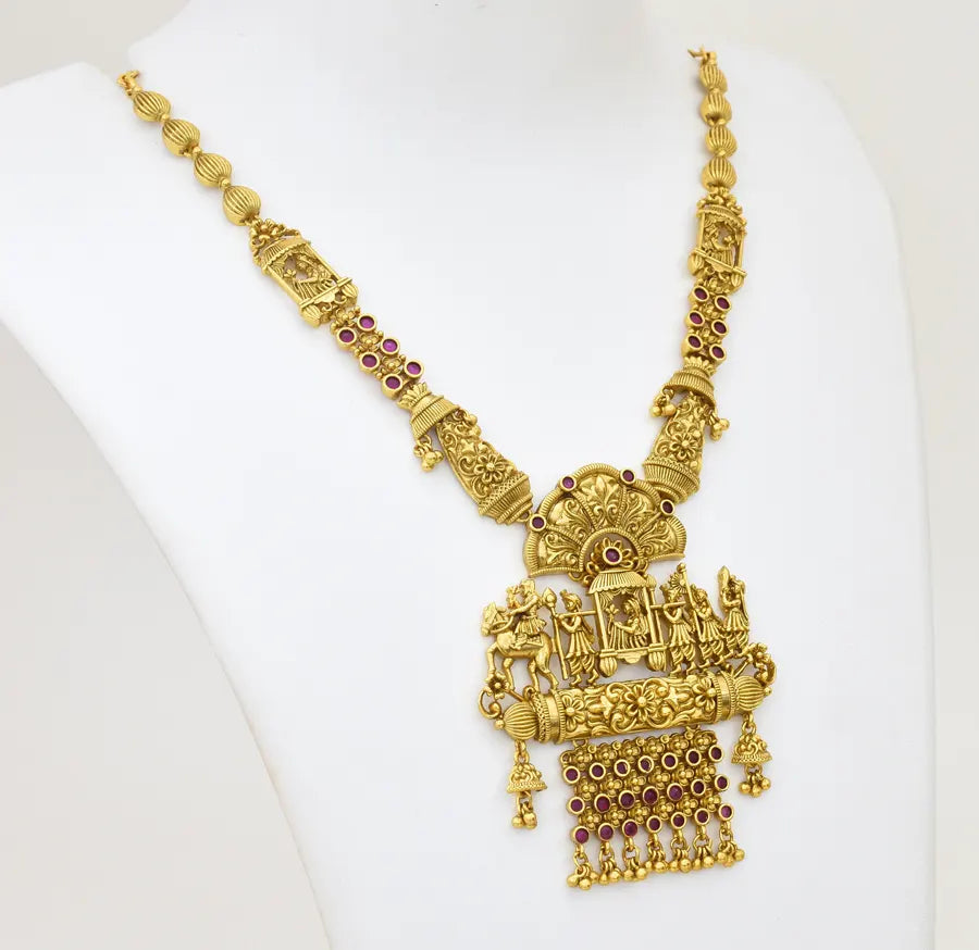 Antique Magenta Bridal Chariot Necklace With Dangler - X051174