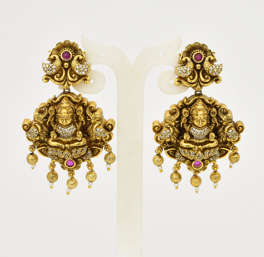 Antique White Magenta Laxmi Elephant Choker Necklace With Dangler - X051172