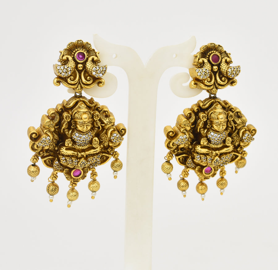 Antique White Magenta Laxmi Elephant Choker Necklace With Dangler - X051172