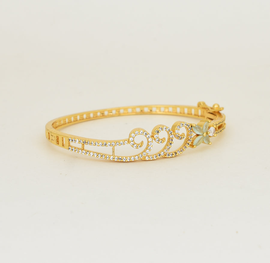 White Light Green Wave Floret Open Bangle - Y021295