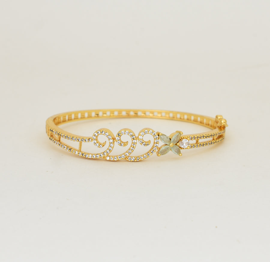 White Light Green Wave Floret Open Bangle - Y021295