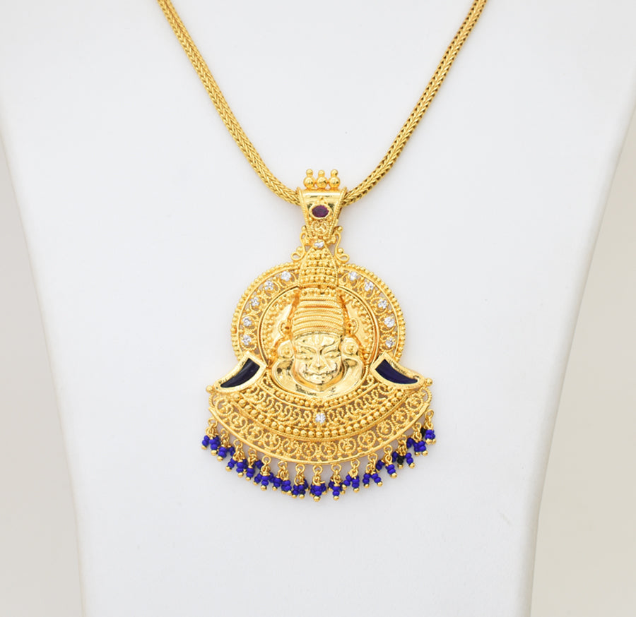 Big Kerala Traditional Kathakali Blue Pullinagam Palakka Locket with Chain - Y011239