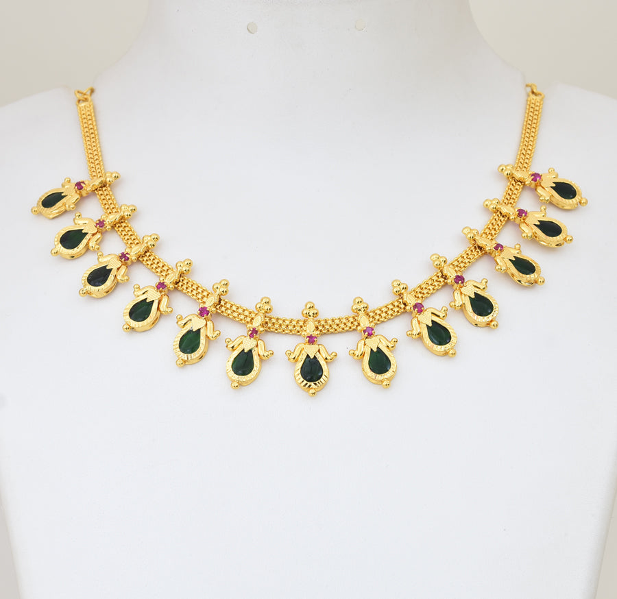 Green 13 Designer Droplet Palakka Necklace - Y021273