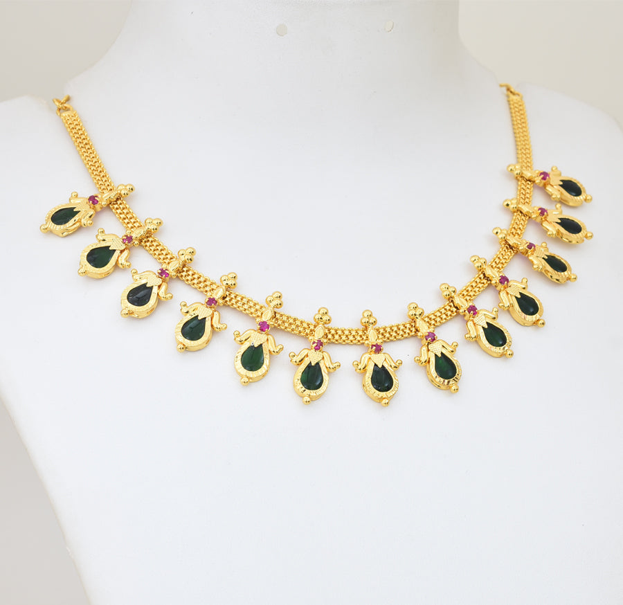 Green 13 Designer Droplet Palakka Necklace - Y021273