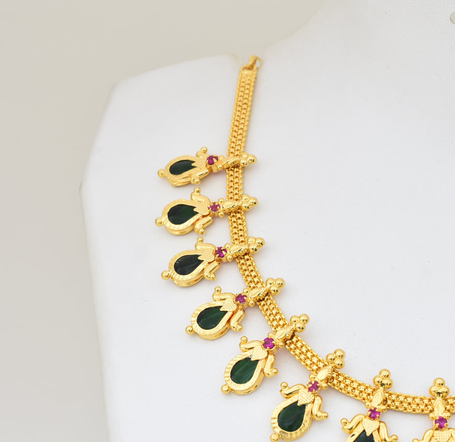 Green 13 Designer Droplet Palakka Necklace - Y021273