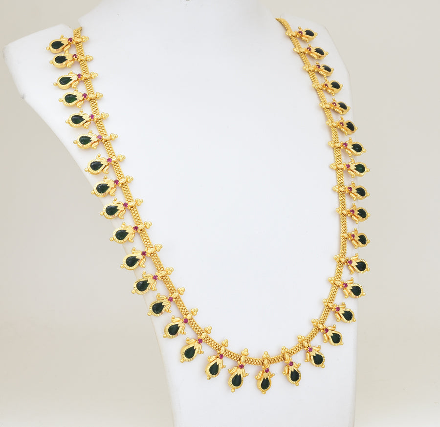Green 35 Designer Droplet Palakka Long Necklace - Y021272