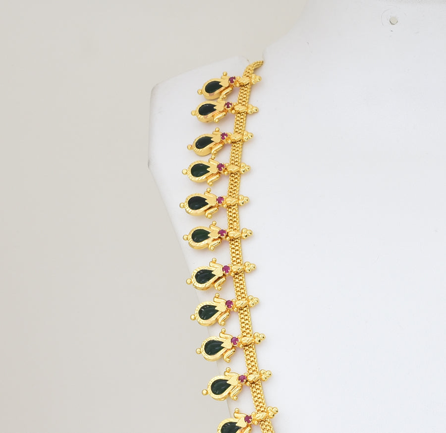 Green 35 Designer Droplet Palakka Long Necklace - Y021272