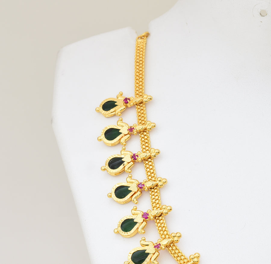 Green 35 Designer Droplet Palakka Long Necklace - Y021272