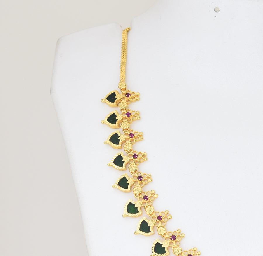 Traditional Green 20 Palakka Floral Necklace - Y021271