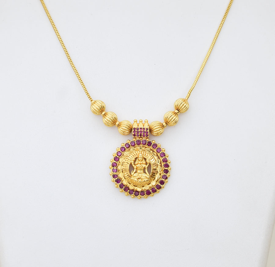 Magenta Laxmi Locket with Chain - Y021306