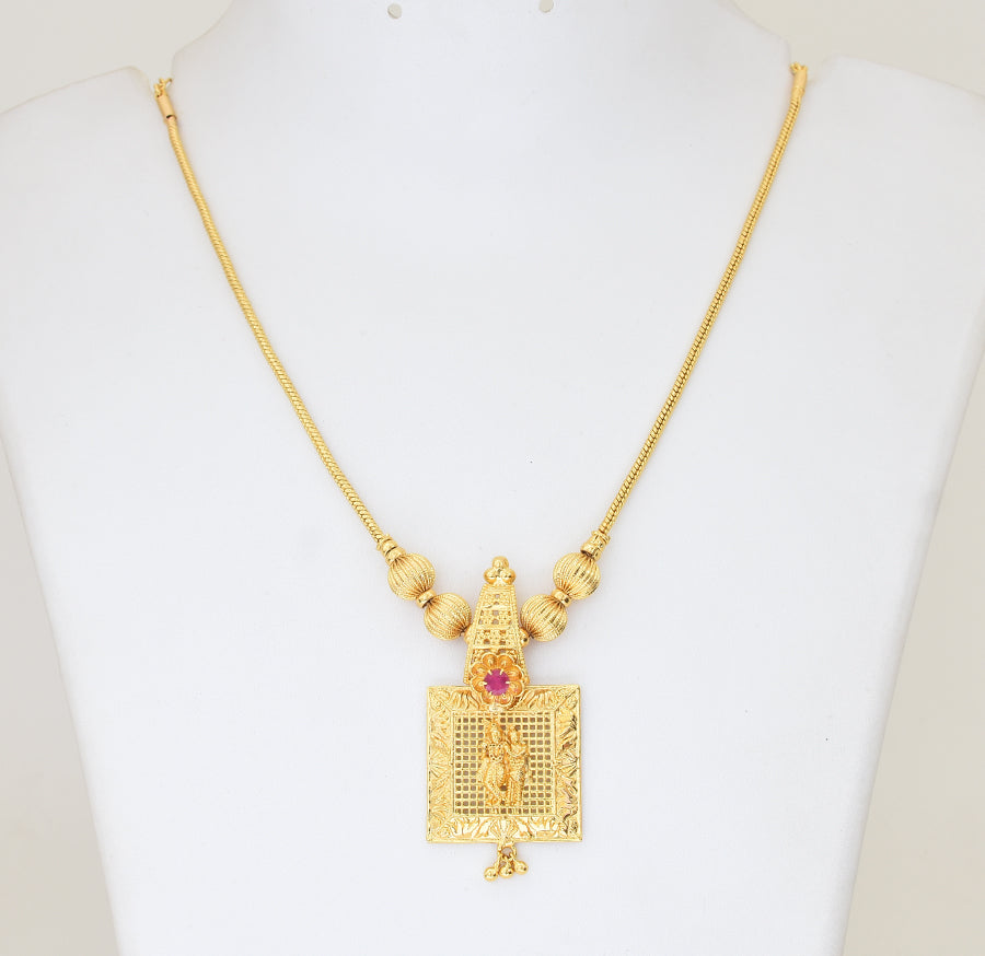 Magenta Krishna Radha Locket with Chain - Y021305