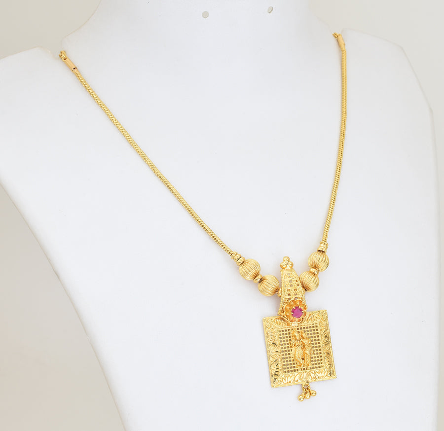 Magenta Krishna Radha Locket with Chain - Y021305