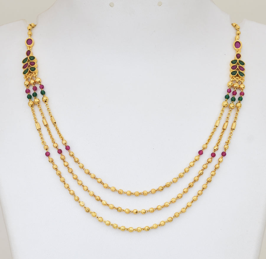 Magenta Green Three Layer Fern Necklace - Y021308