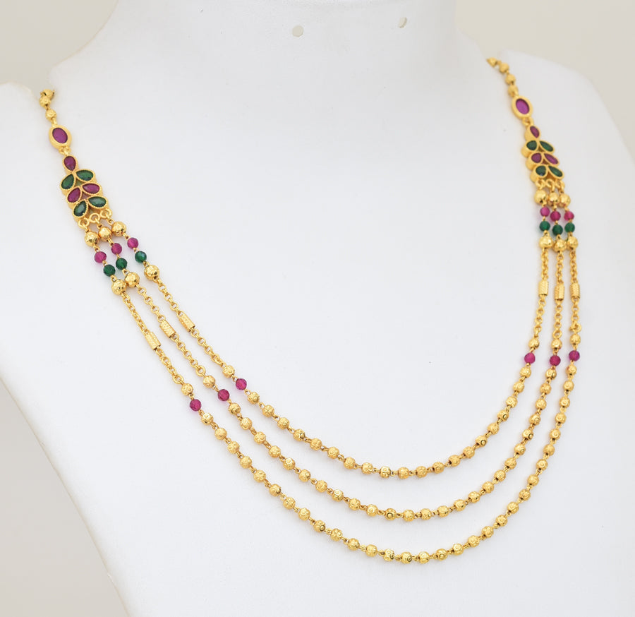 Magenta Green Three Layer Fern Necklace - Y021308