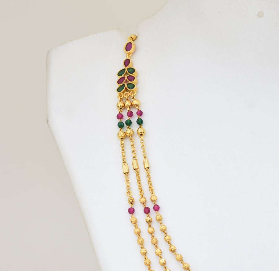 Magenta Green Three Layer Fern Necklace - Y021308