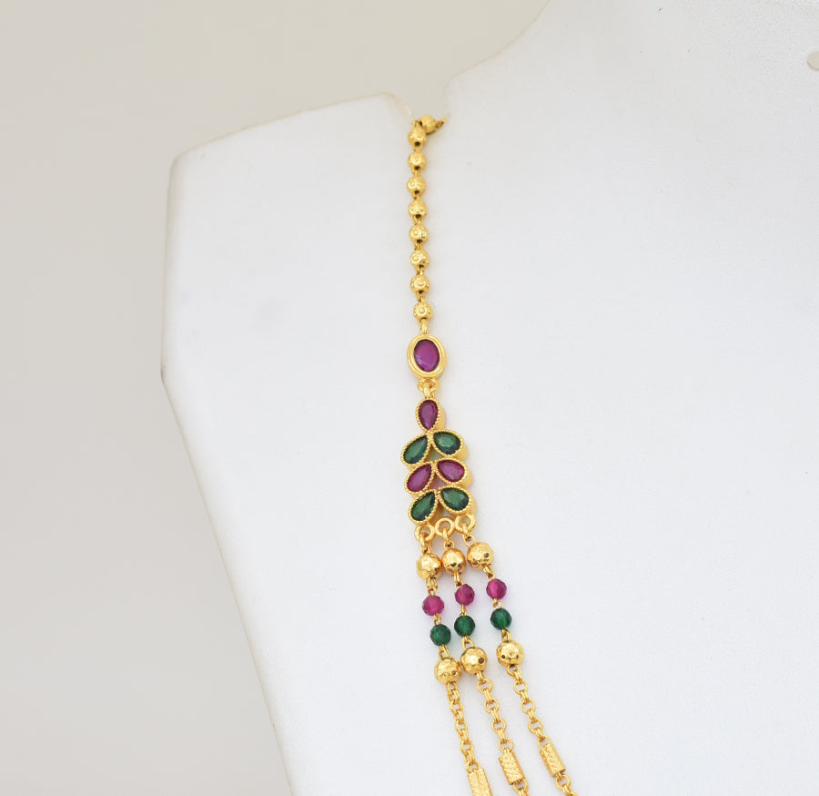 Magenta Green Three Layer Fern Necklace - Y021308