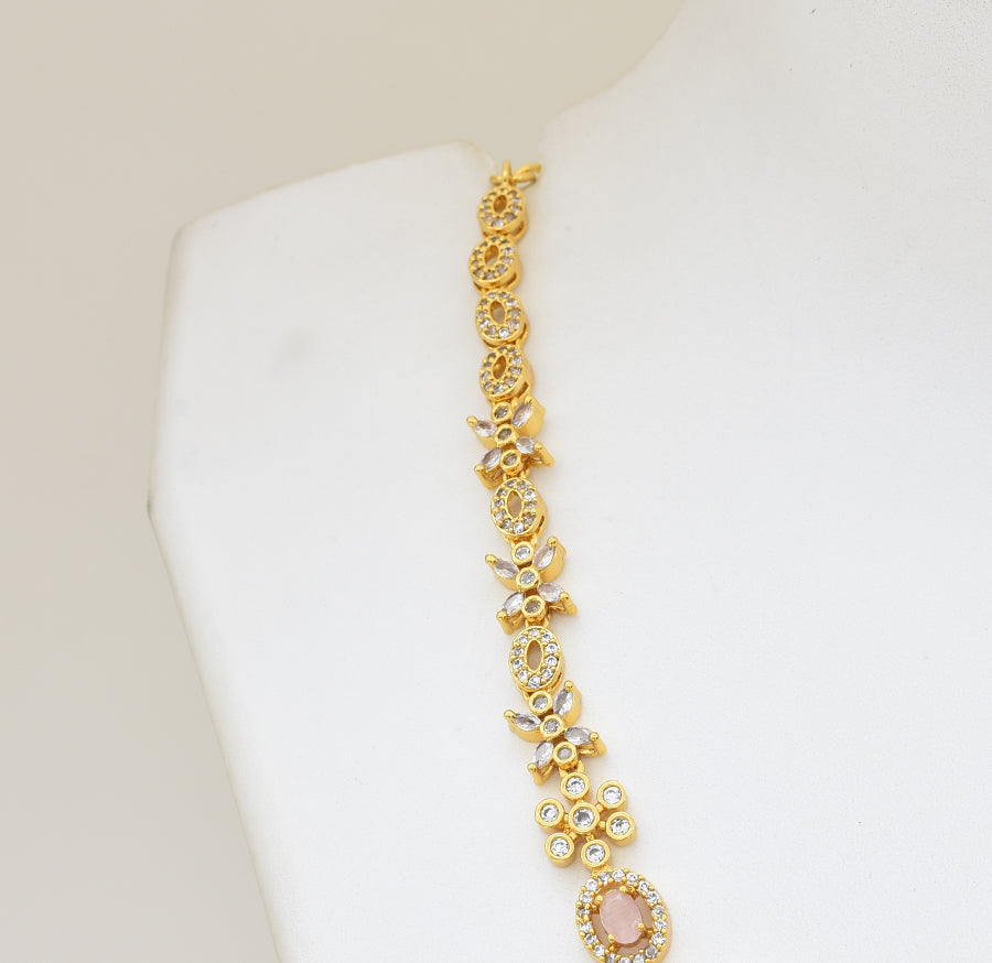 White Light Pink Blome Necklace with Dangler - Y021302