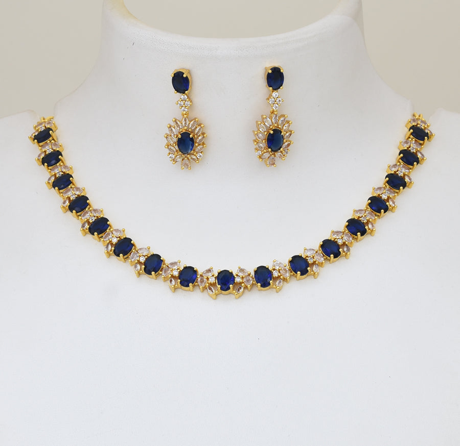 White Blue Avnita Necklace with Dangler - Y021301