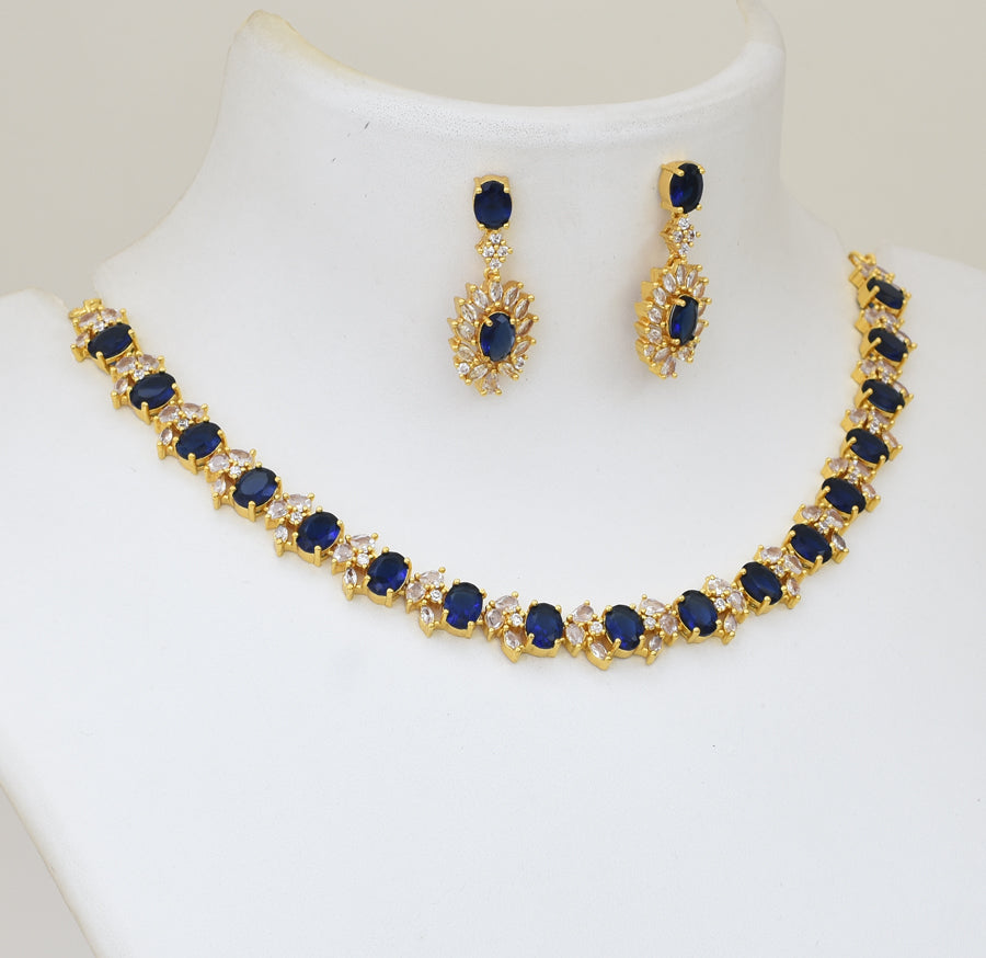 White Blue Avnita Necklace with Dangler - Y021301