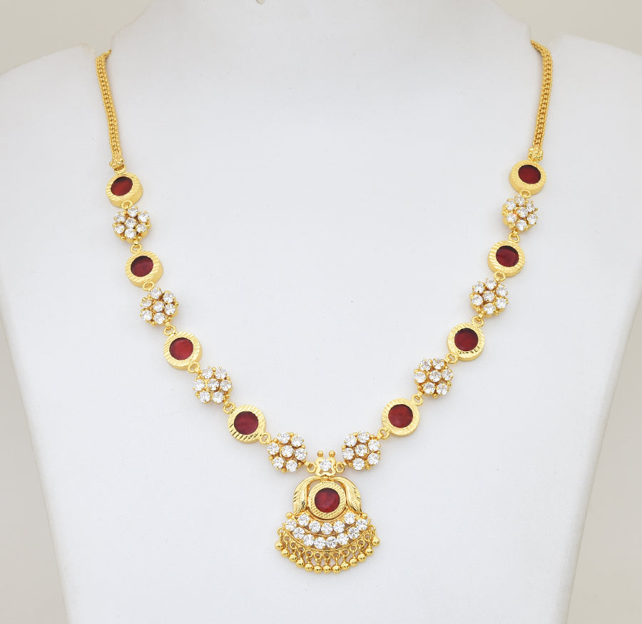 Red Round Palakka Traditional Necklace - Y031315
