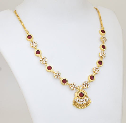 Red Round Palakka Traditional Necklace - Y031315