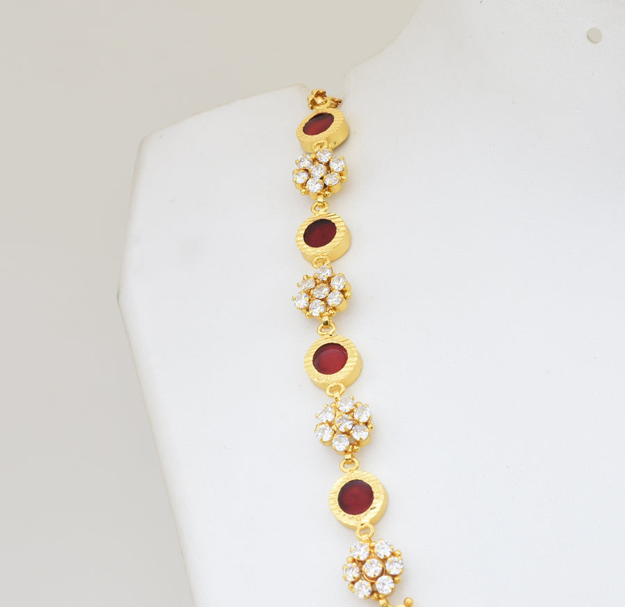 Red Round Palakka Traditional Necklace - Y031315