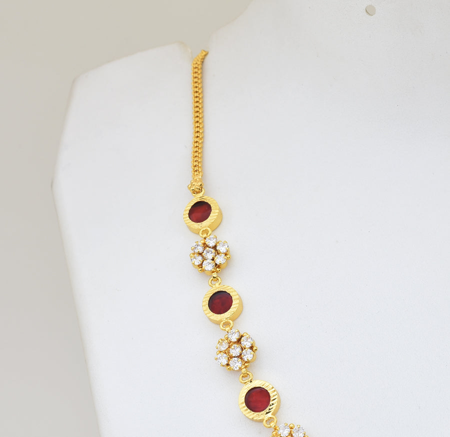 Red Round Palakka Traditional Necklace - Y031315