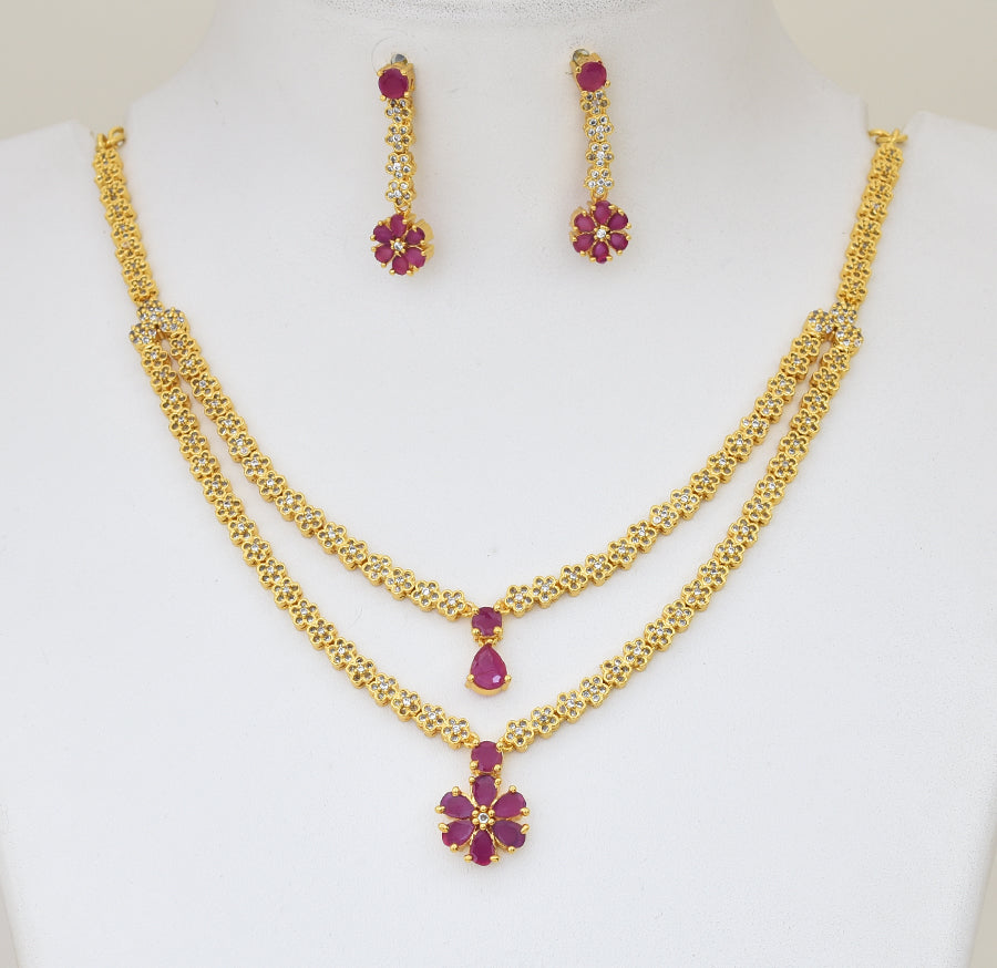 White Magenta Wondrous Layer Necklace with Dangler - Y041360