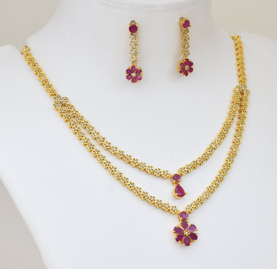 White Magenta Wondrous Layer Necklace with Dangler - Y041360