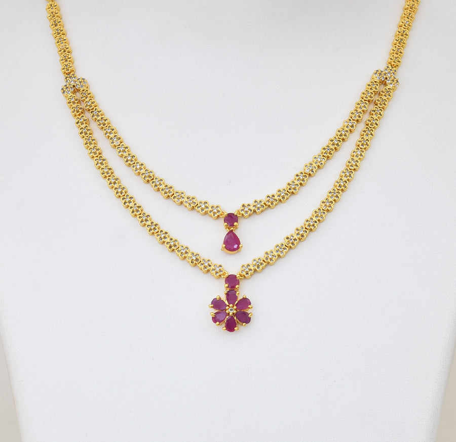 White Magenta Wondrous Layer Necklace with Dangler - Y041360