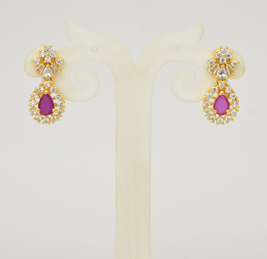 White Magenta Green Stellar Necklace with Dangler - Y081379