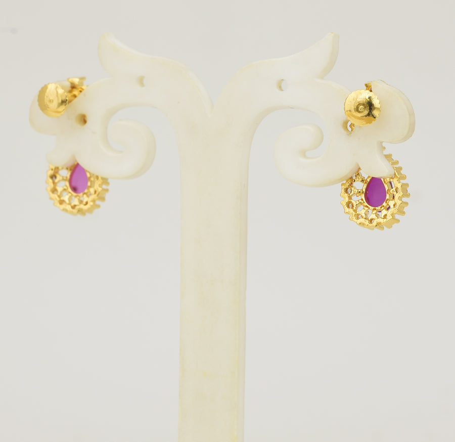 White Magenta Green Stellar Necklace with Dangler - Y081379