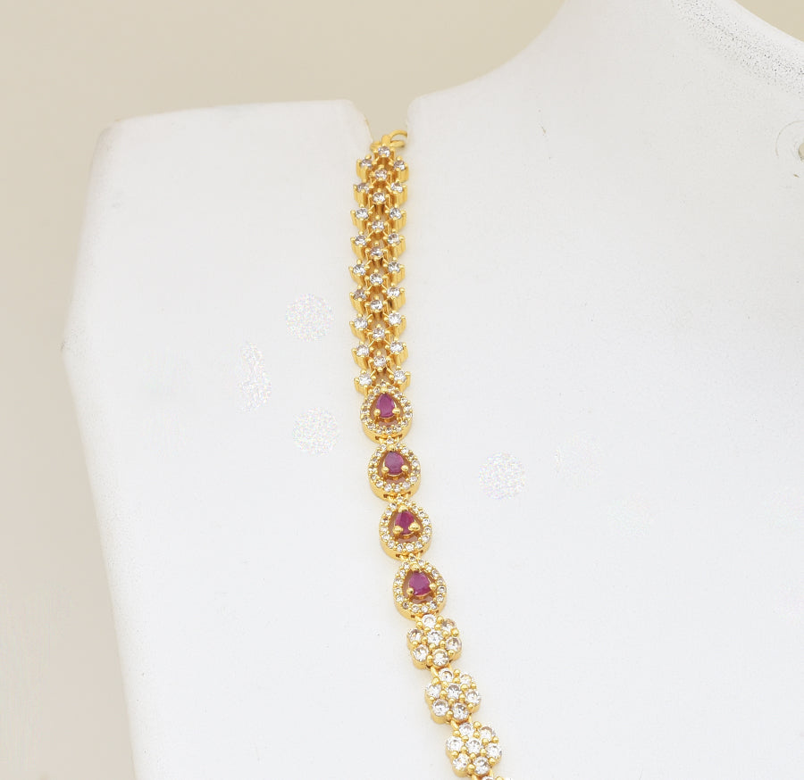 White Magenta Green Carnation Necklace with Dangler - Y101396