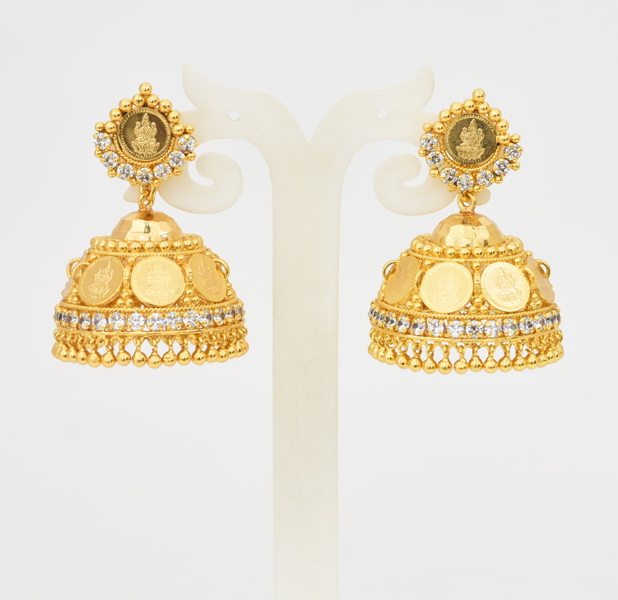 White Royal Lakshmi Kasu Big Jhumka - X051183