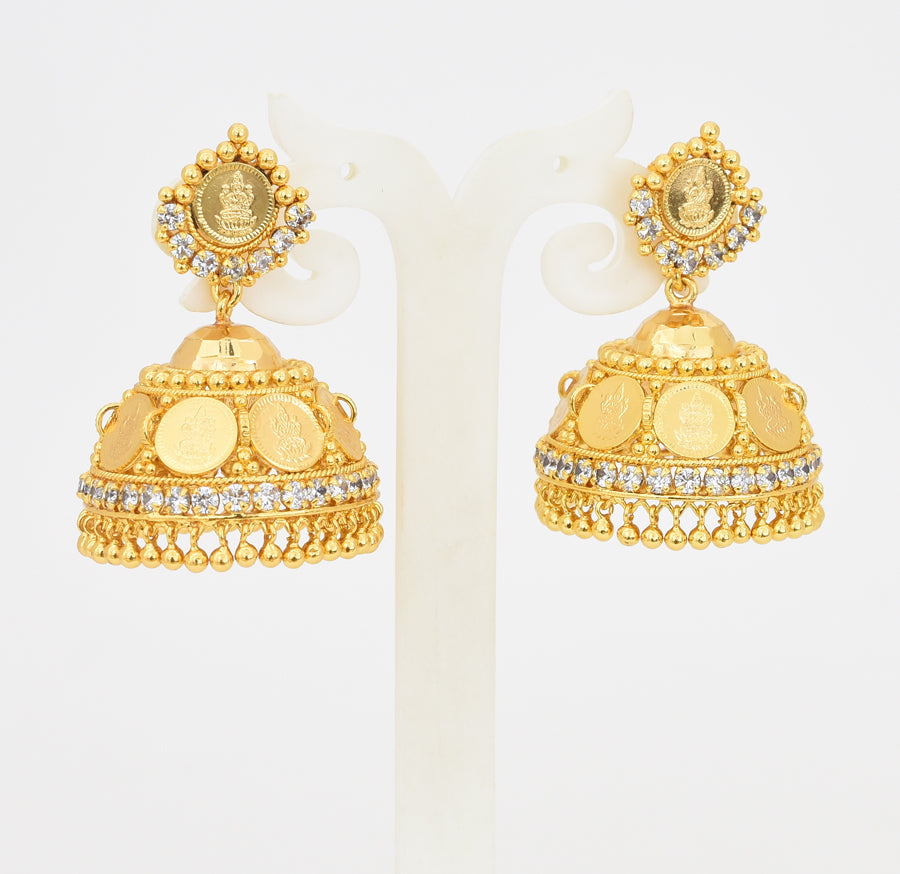 White Royal Lakshmi Kasu Big Jhumka - X051183