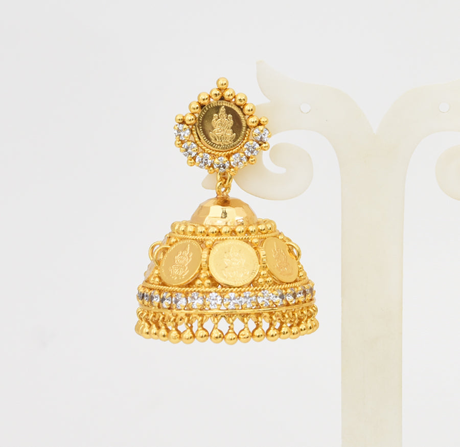 White Royal Lakshmi Kasu Big Jhumka - X051183