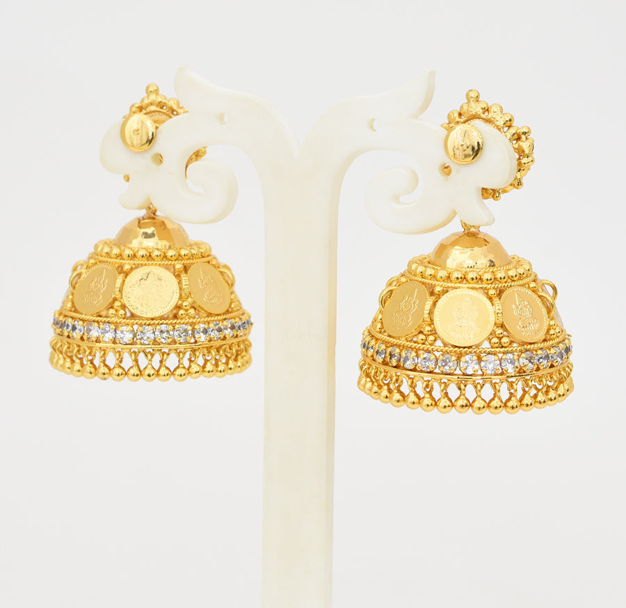 White Royal Lakshmi Kasu Big Jhumka - X051183