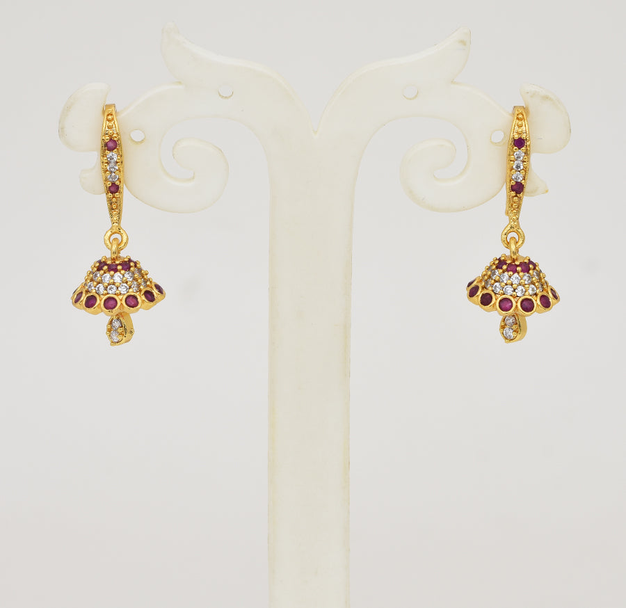 White Magenta Flounce Jhumka Hook Earring - Y031319