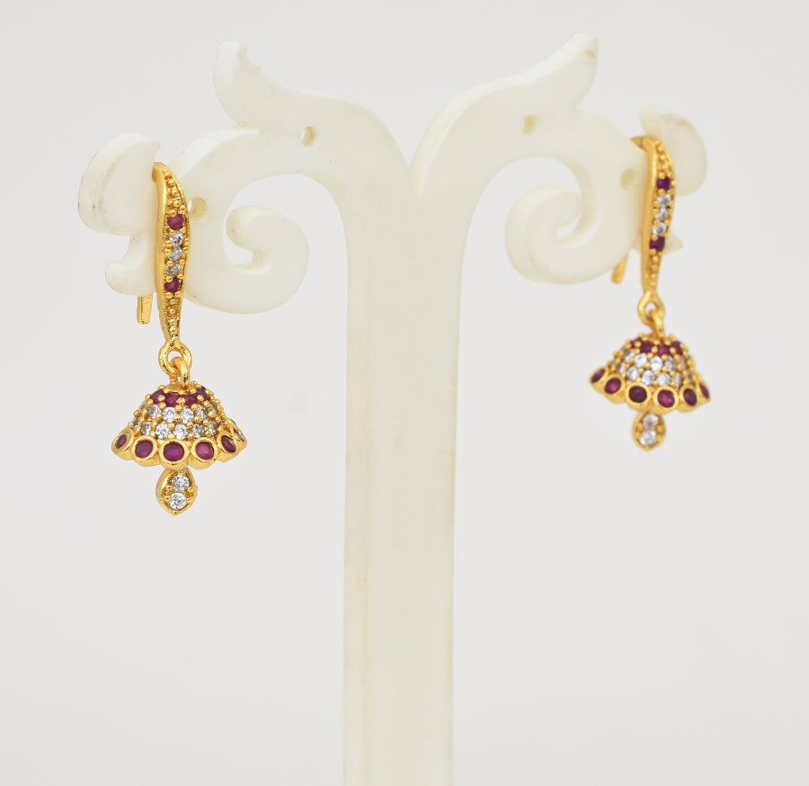 White Magenta Flounce Jhumka Hook Earring - Y031319
