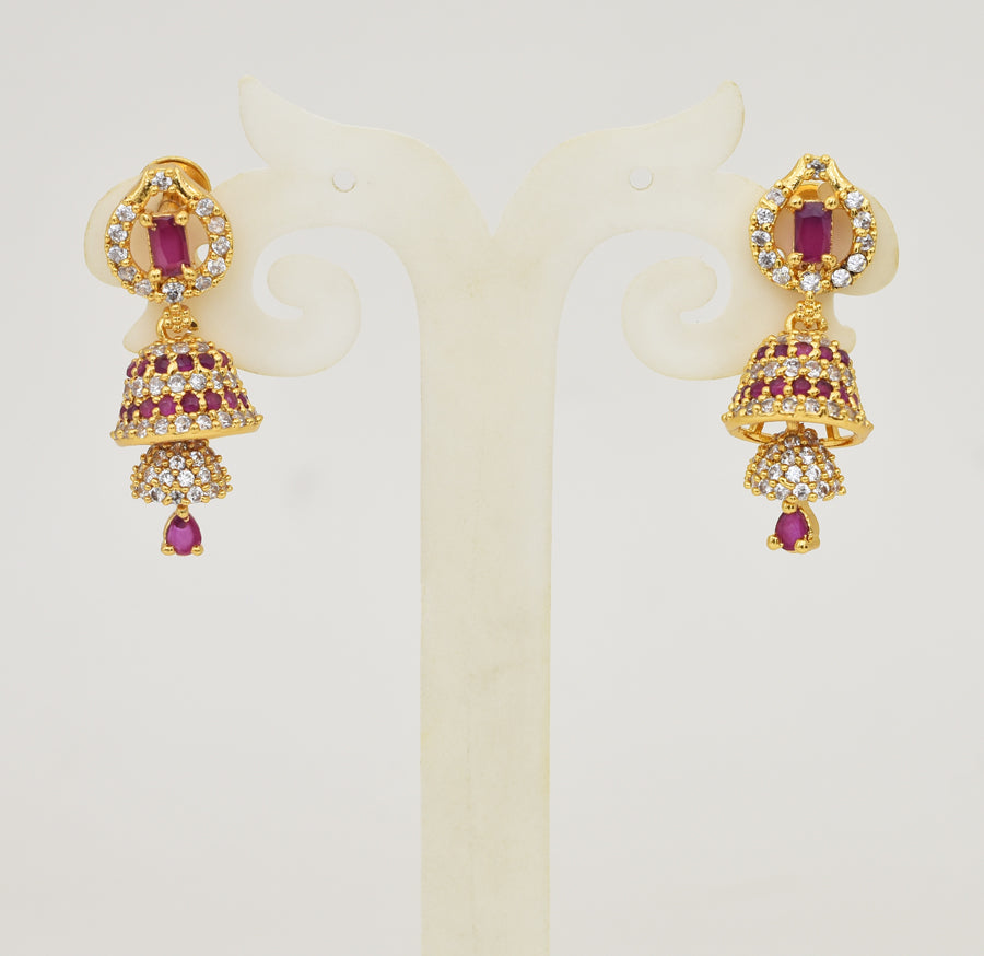 White Magenta Trickle Step Jhumka - Y031323