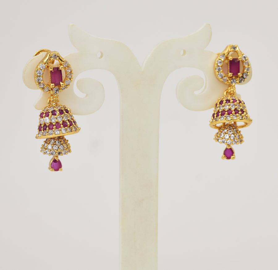 White Magenta Trickle Step Jhumka - Y031323