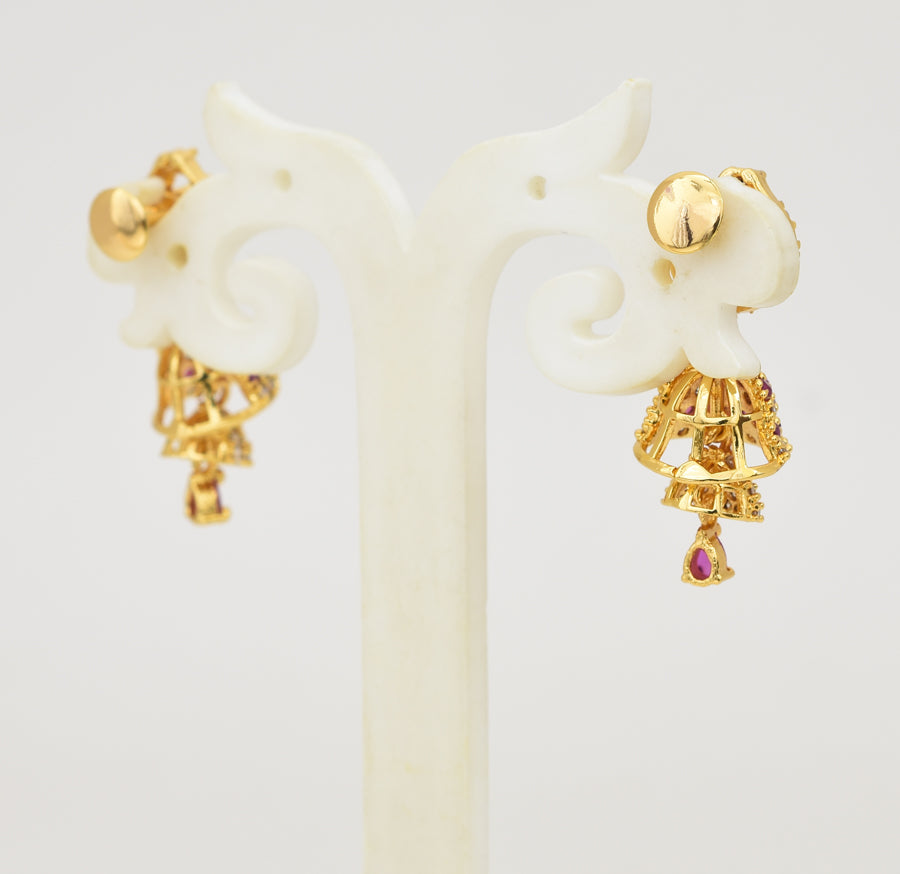 White Magenta Trickle Step Jhumka - Y031323