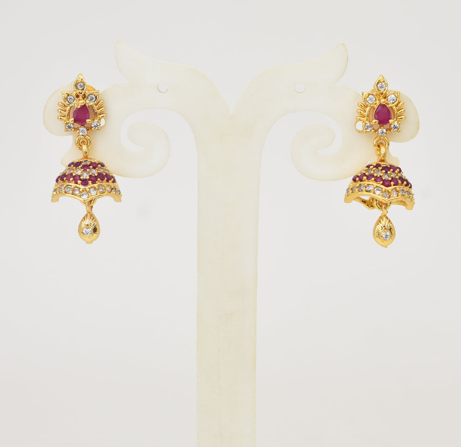 White Magenta Baroque Jhumka - Y031325