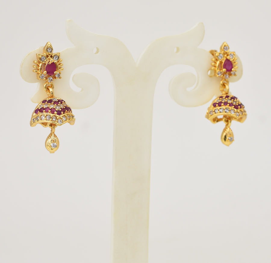 White Magenta Baroque Jhumka - Y031325