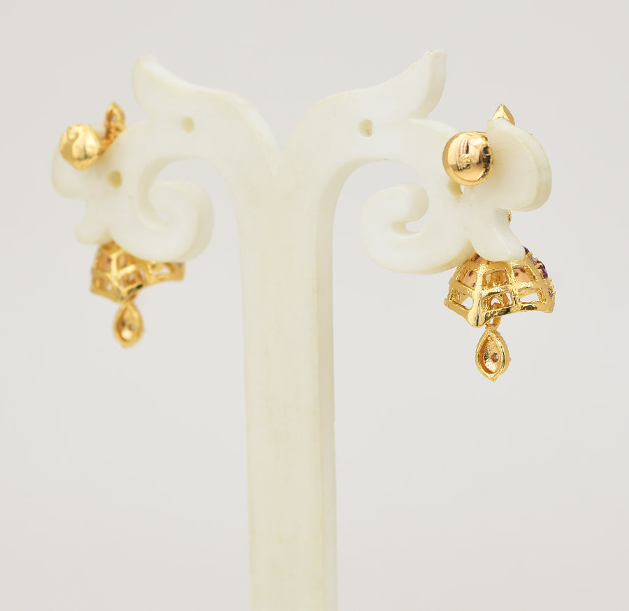 White Magenta Baroque Jhumka - Y031325